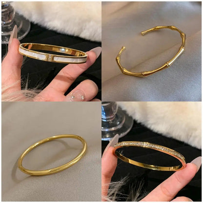 Titanium Steel Stainless Steel Zircon Inlaid Gold Plated Bracelet – Classic & Simple Style for Women's Daily Wear