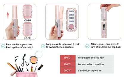 2-in-1 Wireless Hair Straightener & Curler – USB Rechargeable Diamond Design Styling Brush for Travel & Home