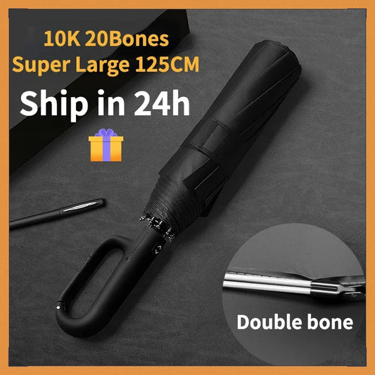 Ultimate 125CM Windproof Folding Umbrella for Men - Double Bone, Reinforced, and Water Resistant with Large Buckle Handle