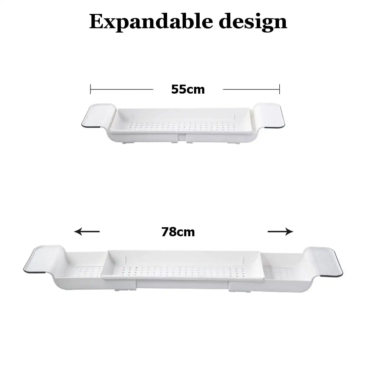 Expandable Bathtub Tray with Drain | Multifunctional Bathtub Shelf | Detachable PP Storage Organizer | Adjustable 55-78 CM