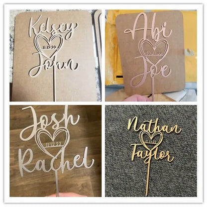 Personalized Acrylic Wedding Cake Topper – Custom Script with Date, Rustic Party Cake Decoration