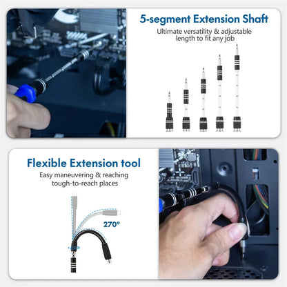 62-in-1 Precision Screwdriver Set – Magnetic Torx, Phillips, Hex Bits with Flexible Shaft, Repair Tools for iPhone, Xiaomi, PC