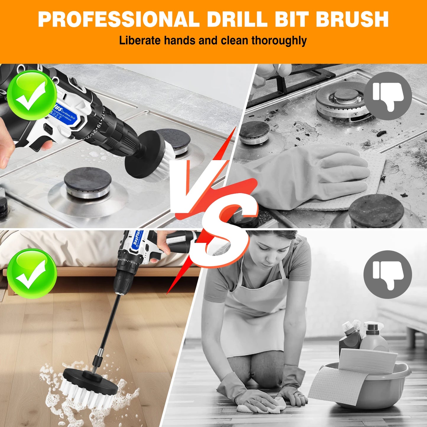 Cordless Drill Brush Kit - All-Purpose Electric Spin Scrubber & Cleaning Brush for Drilling and Cleaning Tasks