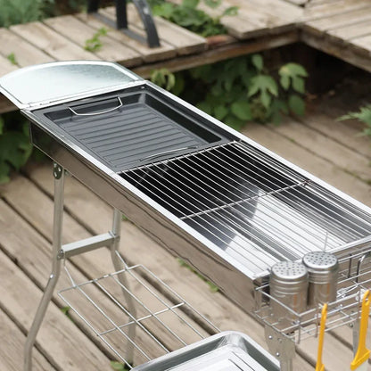 Portable Stainless Steel Charcoal Grill - Large Folding BBQ Cooker with Handle for Outdoor Camping & Barbecue