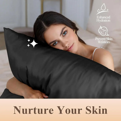 Black Silk-Like Satin Pillowcase – Standard Size Smooth Cooling Pillowcase for Hair & Skin