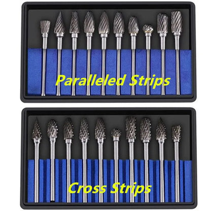 10pcs Carbide Burr Set - Double Cut Rotary Files for Woodworking & Carving, Tungsten Steel Milling Cutters