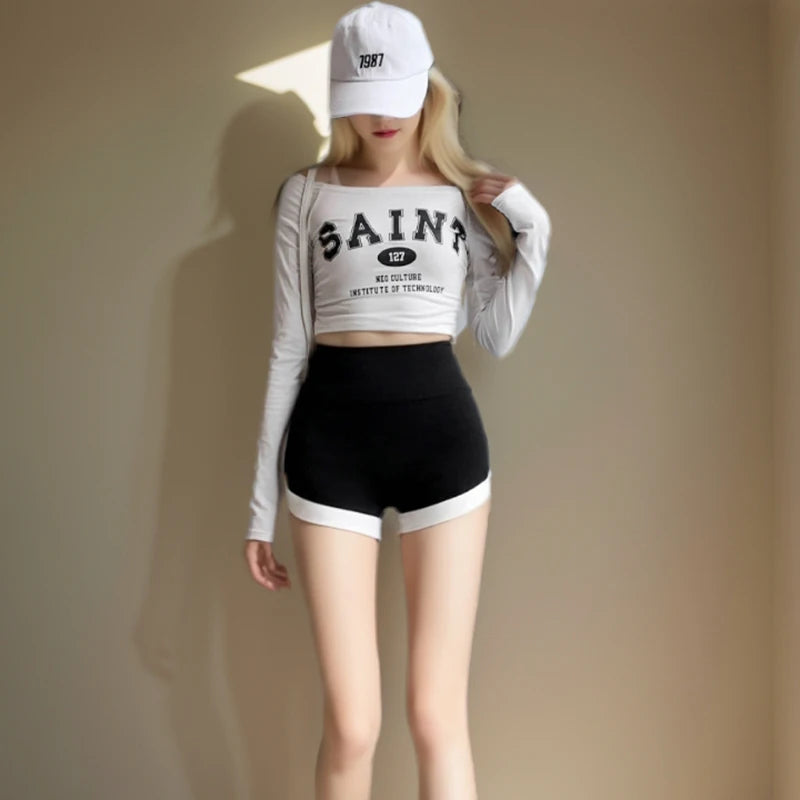 Women’s Summer High-Waist Shorts Leggings – Thin, Contrast, Barbie-Style, Shark Safety Pants, No-Line Fit