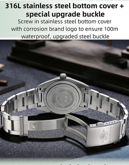 ADDIESDIVE 36MM Men's Stainless Steel Quartz Watch — Luxury Bubble Mirror Glass, 100M Waterproof Timepiece AD2066