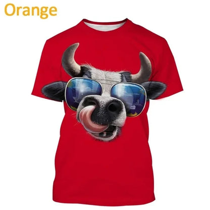 3D Cow Graphic T-Shirt - Funny Retro Unisex Summer Streetwear Tee