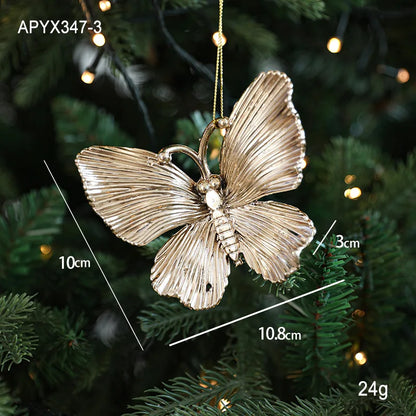 Christmas Tree Ornaments – Gold Plastic Balls with Butterfly, Dragonfly, Angel & Snowflake Decorations
