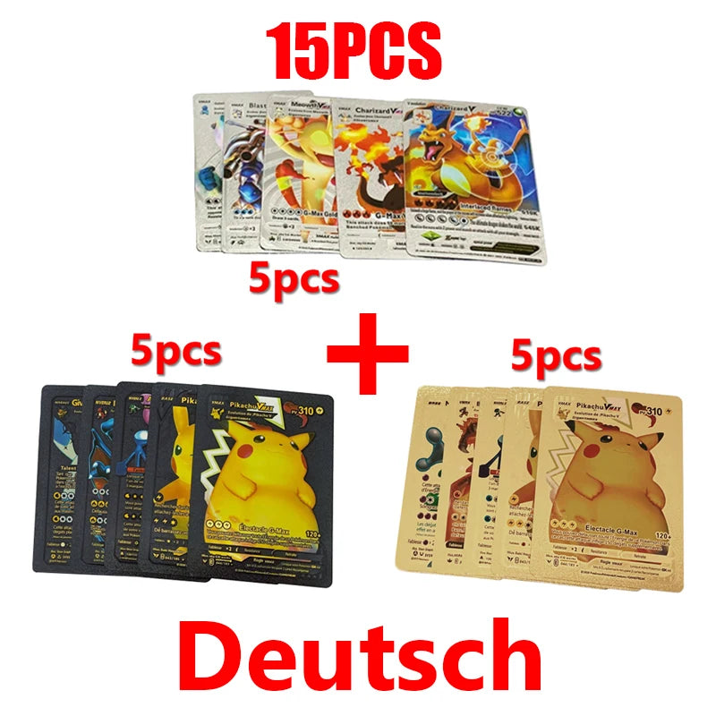 Pokemon Rainbow Gold & Silver VMAX GX Cards – Collectible Battle Trainer Cards in Spanish, English & French, Kids Toy Christmas Gift