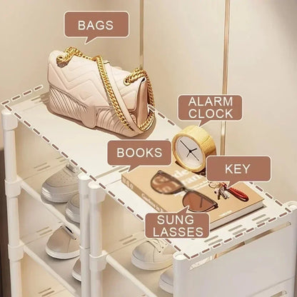 Multiple Layers Shoe Organizer Rack - Space-Saving Stackable Shelf for Wall Corner, Adjustable Shoe Storage Cabinet