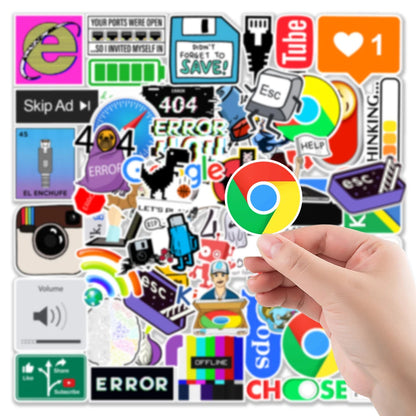 50Pcs Cartoon Programming 404 Error Graffiti Stickers - Waterproof Decals for Laptops, Cars, Skateboards