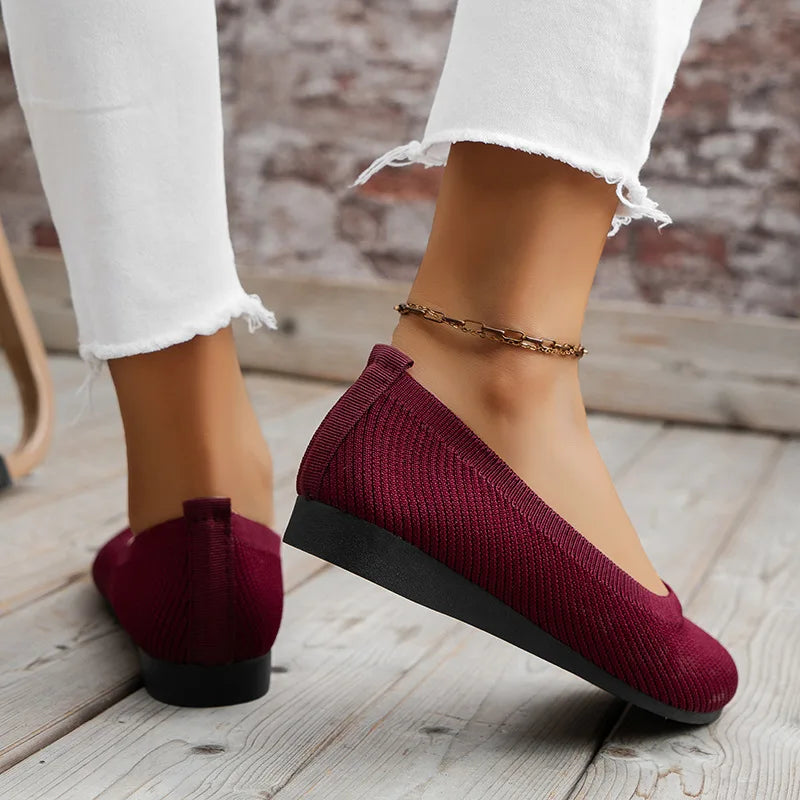 Women’s Round Toe Knit Flats – Comfortable Slip-On Ballet Shoes, Casual Office Moccasins & Plus Size Boat Shoes