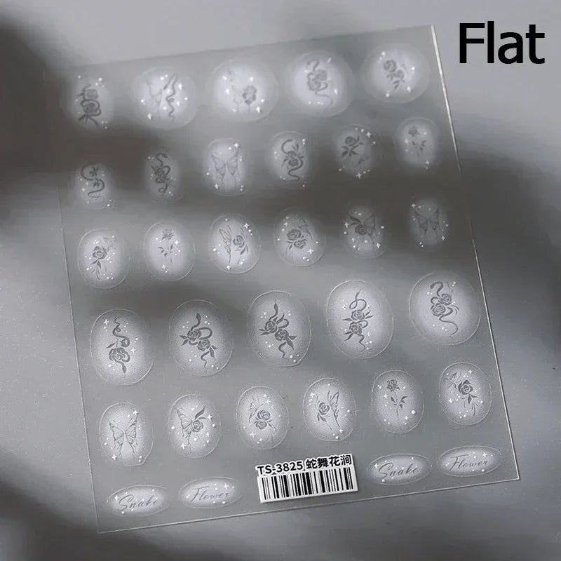 5D Gold Stamped Nail Art Stickers - Silver Sun Stars Snake Chinese Style Self-Adhesive Manicure Decals