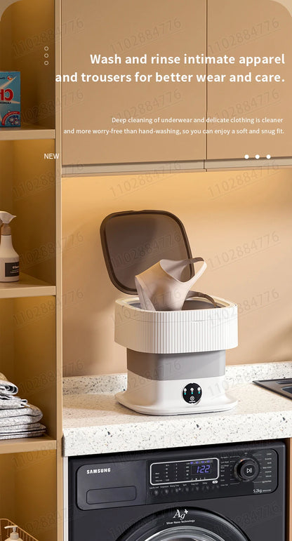 10L High-End Foldable Portable Washing Machine – Large Capacity with Blue Light, Timed Washing & Dehydration