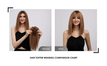 Synthetic Hair Topper with Bangs – Clip-in Hair Extensions for Women, Increase Volume, Cover White Hair & Hairline