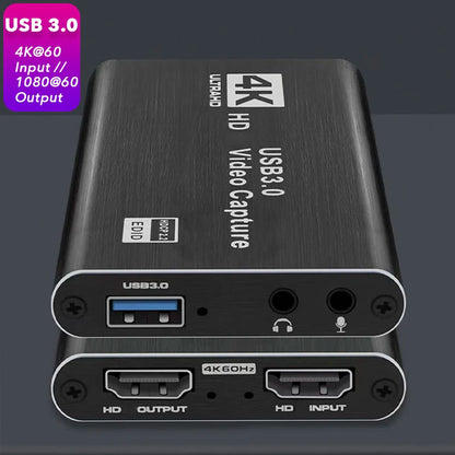 4K USB 3.0 Video Capture Card - HDMI-Compatible 1080P 60Hz HD Recorder for PS4, OBS, Game Recording & Live Streaming