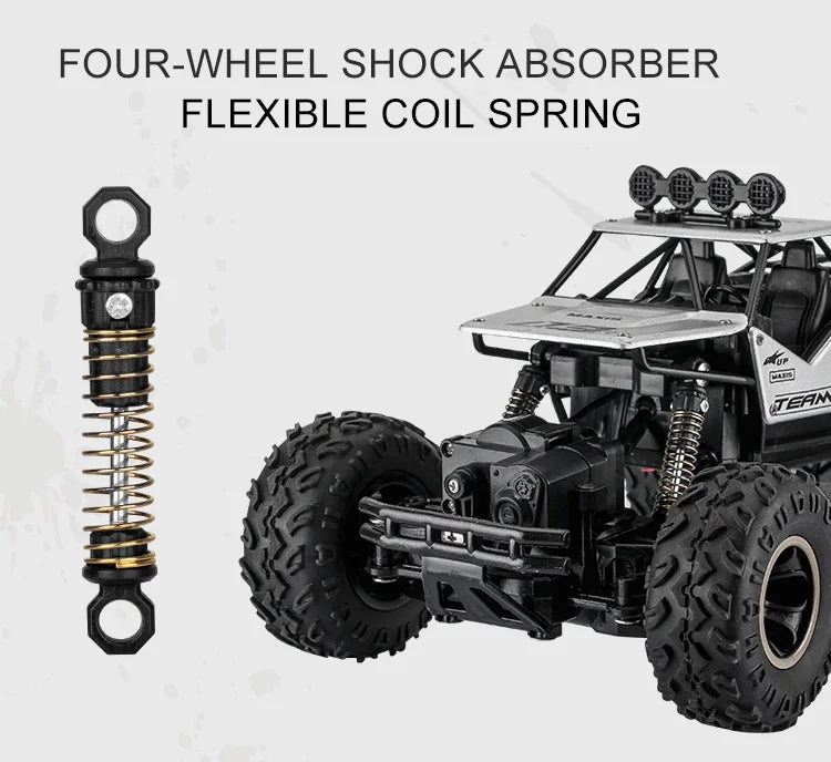 1:12/16 RC Off-Road Truck – 4WD Remote Control Car with Metal Shell & LED Lights for Kids