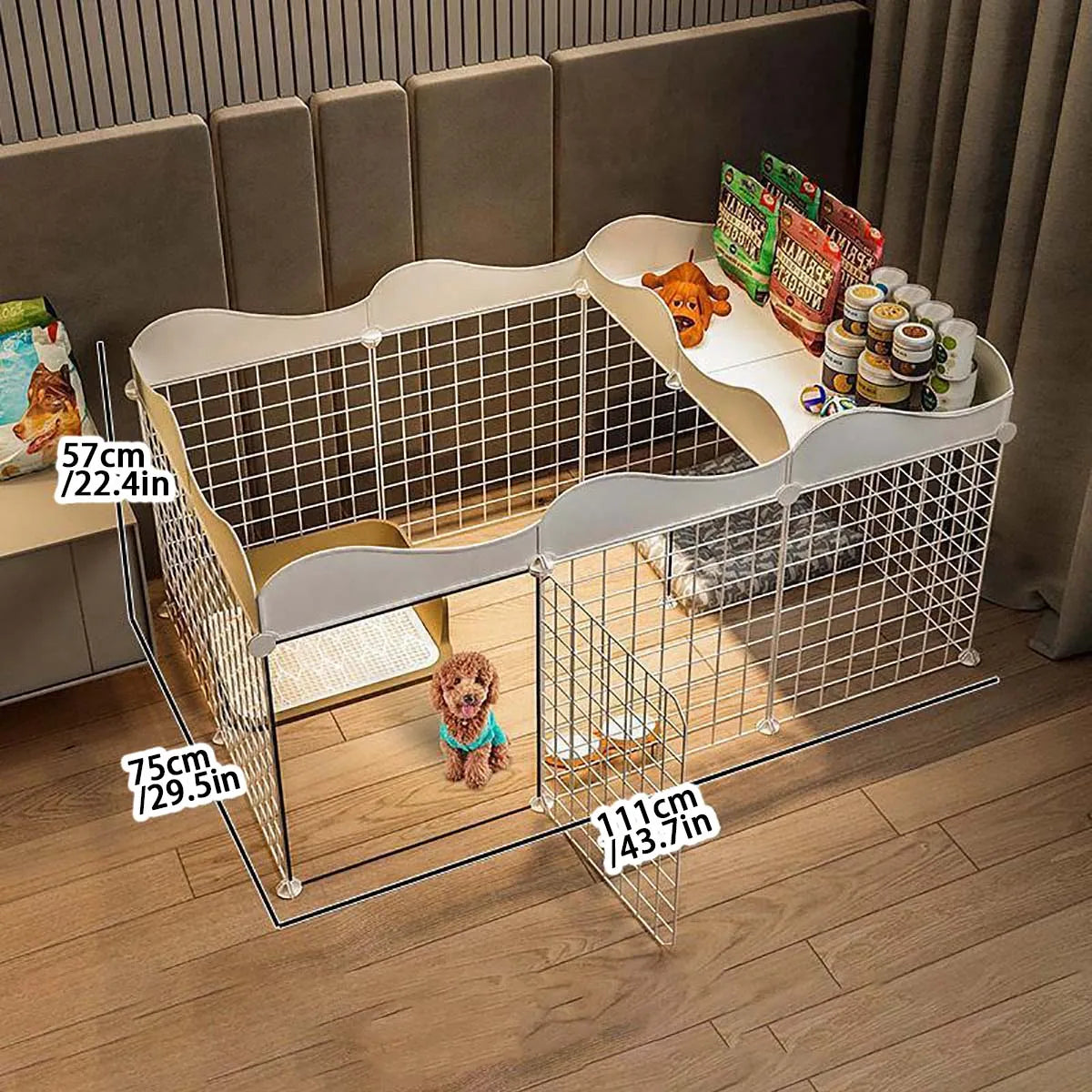 Indoor Pet Dog Enclosure Kennel – Small Dog Fence with Isolation Door & Built-In Toilet Area