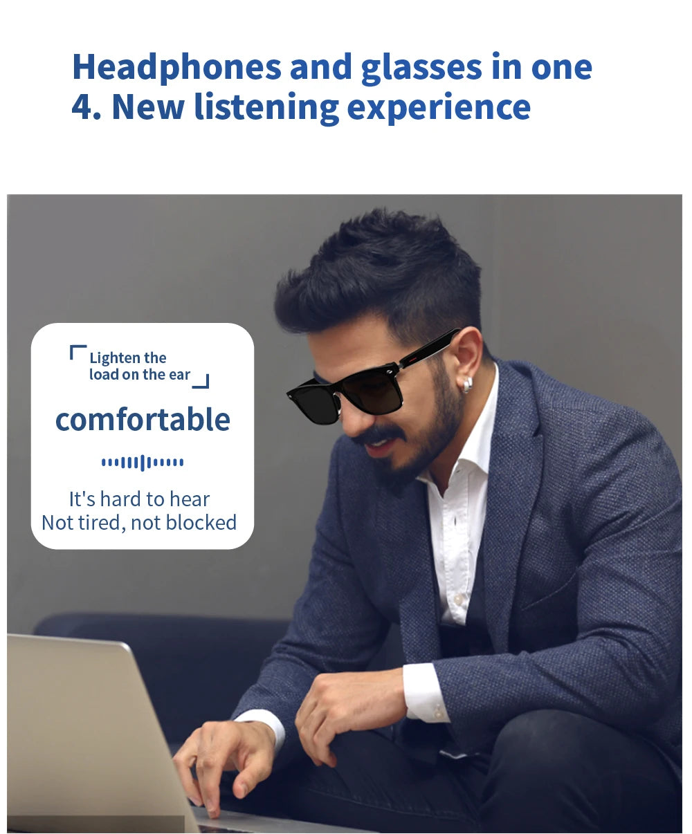 SENBONO E13 Smart Glasses – Blue Light Filtering Polarized Lenses with Audio, Built-in Mic, Speakers, Touch & Voice Assistant