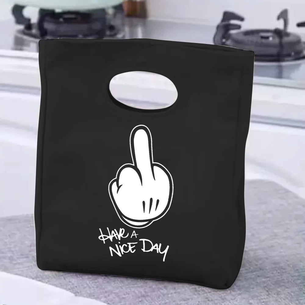 2024 Insulated Lunch Bag with Handle – Portable Thermal Cooler Lunch Box for Picnic, Travel & Food Storage, White Printed Design