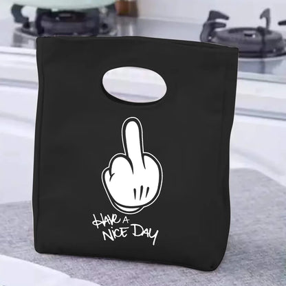 2024 Insulated Lunch Bag with Handle – Portable Thermal Cooler Lunch Box for Picnic, Travel & Food Storage, White Printed Design