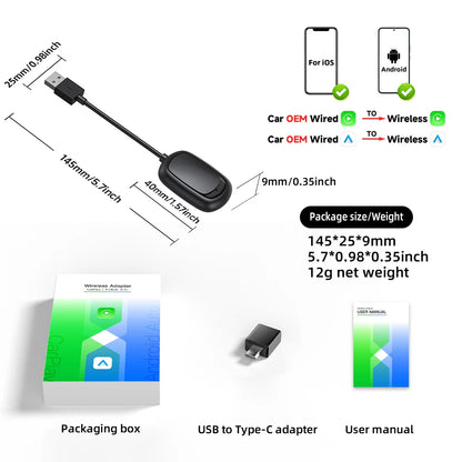 TIMEKNOW 2 in 1 CarPlay and Android Auto Mini Box - Wireless CarPlay Adapter for USB/Type C Dongle