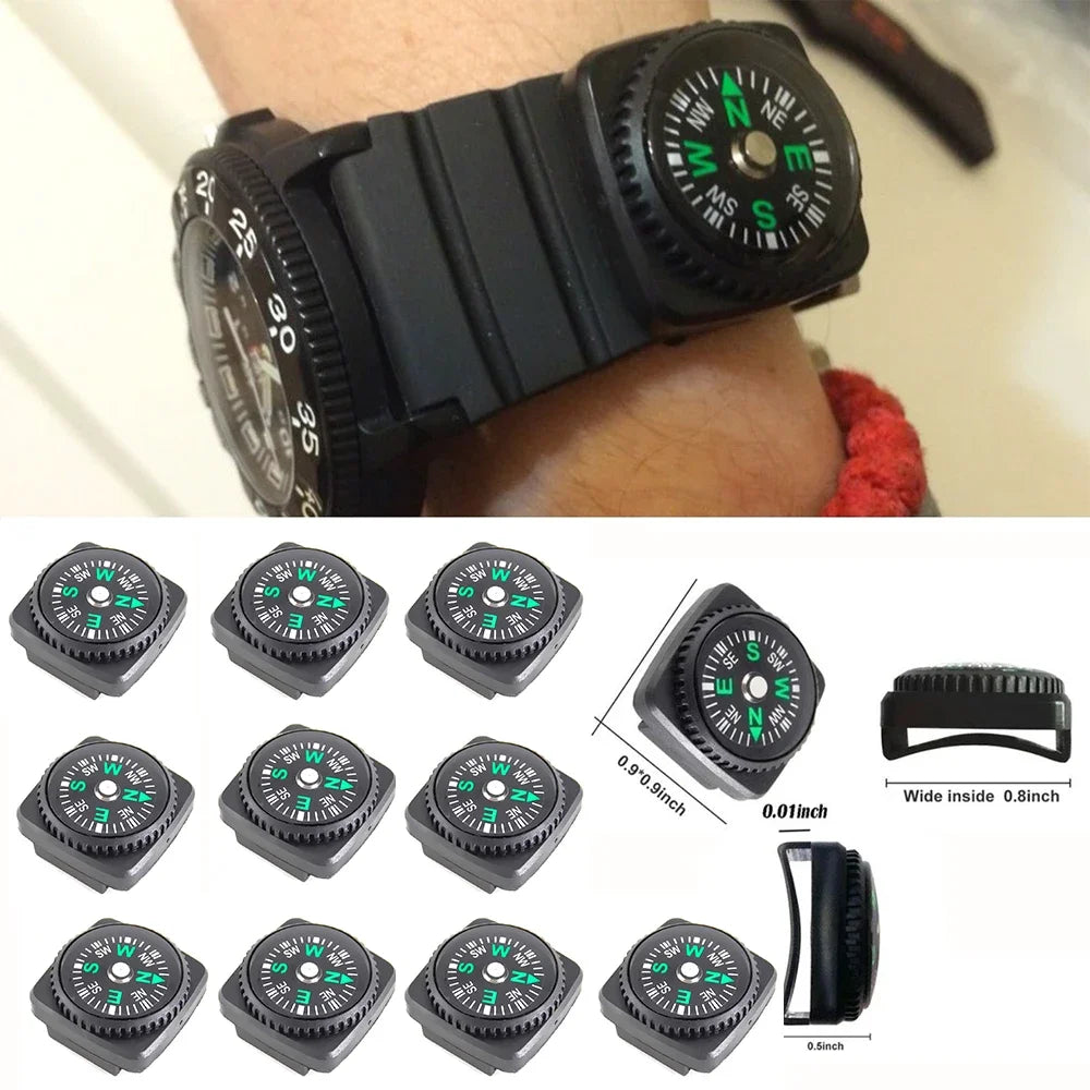 10-Piece Mini Wristband Compass Set - Portable Detachable Navigation Tool for Camping, Hiking, Travel & Emergency Survival