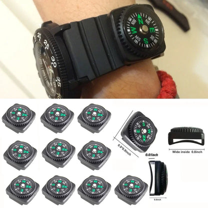 10-Piece Mini Wristband Compass Set - Portable Detachable Navigation Tool for Camping, Hiking, Travel & Emergency Survival