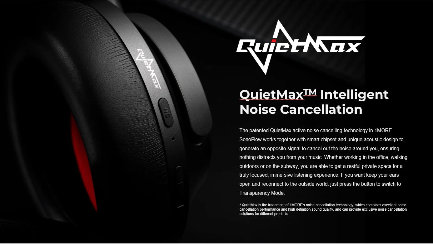 1MORE SonoFlow Active Noise Cancelling Headphones | 70H Playtime, Clear Calls, Bluetooth 5.0 Headset HC905