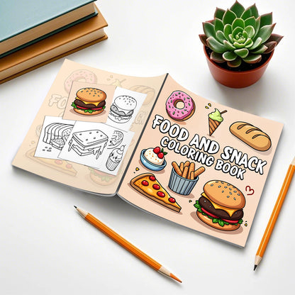Food & Snack Coloring Book for Adults - Bold Easy Drinks & Desserts Drawing Book, Cute Birthday Gift