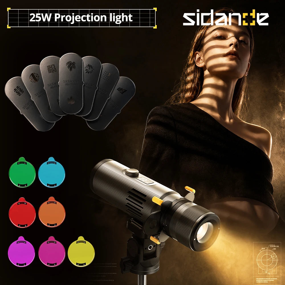 Sidande Z25 MAX 25W Bi-Color COB Gobo Projector Light - 2000K–9900K Adjustable Spotlight with 2–30mm Aperture & Focusable Lens