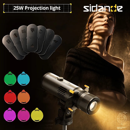 Sidande Z25 MAX 25W Bi-Color COB Gobo Projector Light - 2000K–9900K Adjustable Spotlight with 2–30mm Aperture & Focusable Lens
