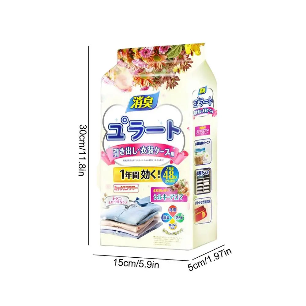 48pcs Closet Scent Bags – Camphor Insect Repellent & Moisture-Proof Wardrobe Deodorant Sachets