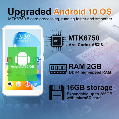 Famue BF12 4-Inch MP4 Player - 1080P Android 10 Media Player with Wi-Fi, Bluetooth & Google Play Store