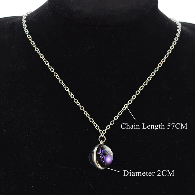 Luminous Zodiac Constellation Necklace – Starry Sky Glass Ball Pendant for Men & Women, 12 Astrology Signs Gift