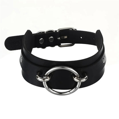 Goth Punk Rock Choker Necklace — Black Leather Collar for Women, Halloween Cosplay Jewelry & Party Costume Accessory