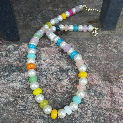 Luxury Pearl Necklace for Women - Adjustable Square Chunky Resin Statement Jewelry
