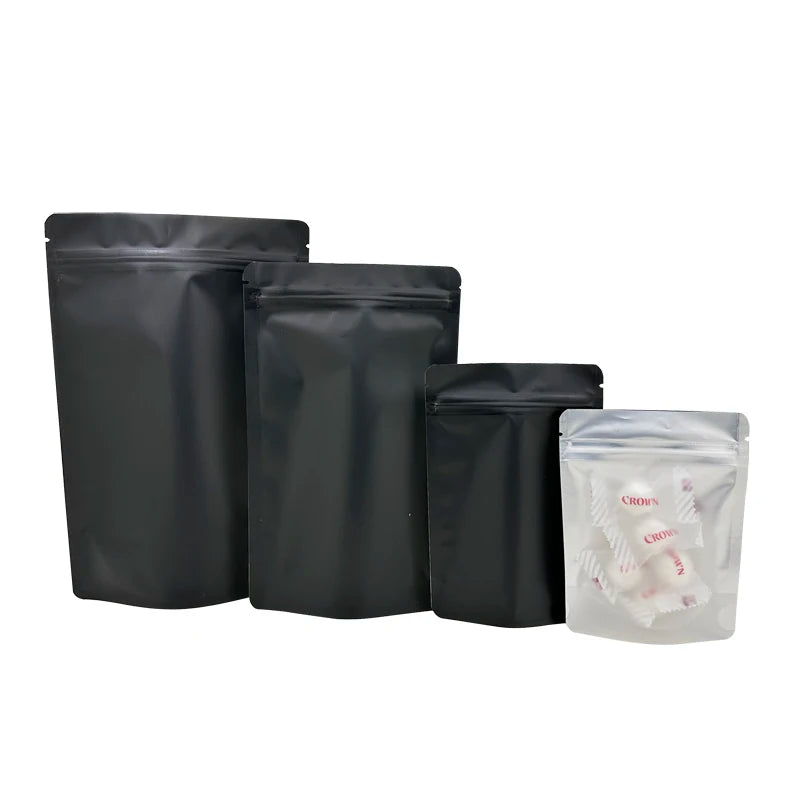 20–100PCS Black Matte Zipper Bags — Smell-Proof Mylar Pouches with One-Side Clear Window