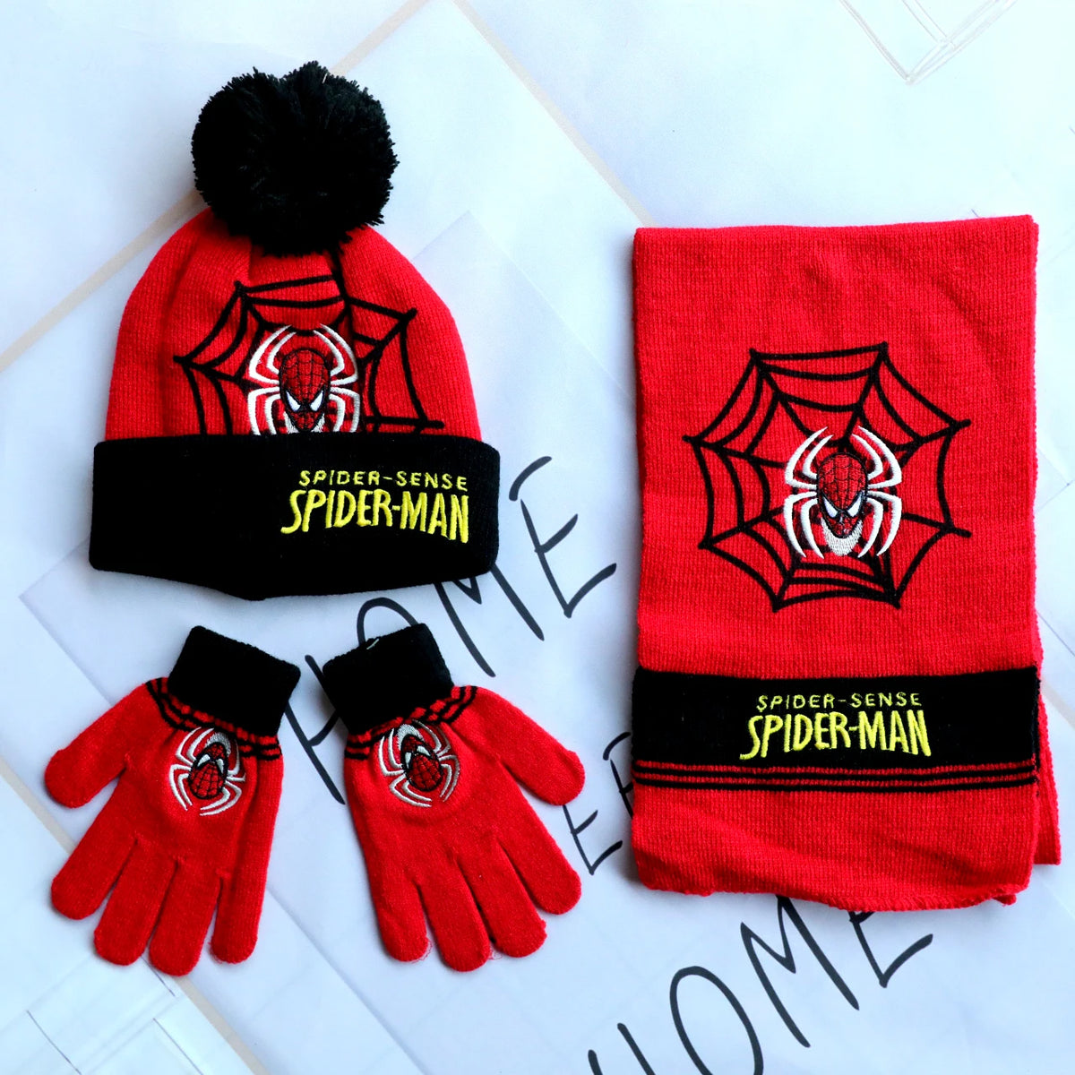 Spider-Man Cosplay Hat & Accessories - Cartoon Knitted Scarf, Warm Gloves & Christmas Cap for Boys and Girls