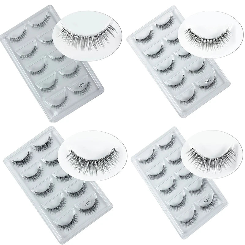 5 Pairs Manga Style Cosplay False Eyelashes – Soft Natural Short Mink Strip Lashes with Clear Band