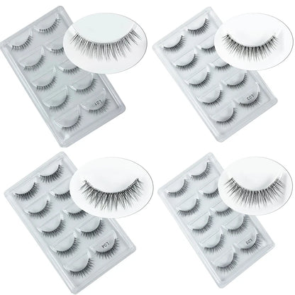 5 Pairs Manga Style Cosplay False Eyelashes – Soft Natural Short Mink Strip Lashes with Clear Band