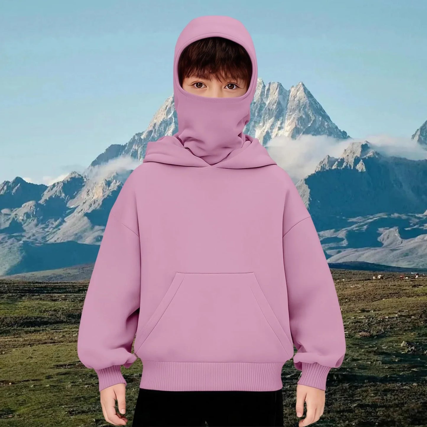 Kids Hooded Balaclava Sweatshirt - Harajuku Double Hat Long Sleeve Hoodie for Boys & Girls Ages 5-15