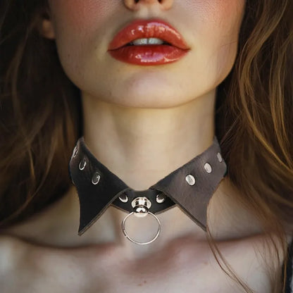 Black Gothic Leather Choker Necklace – Punk Style Neck Jewelry for Women & Alternative Fashion