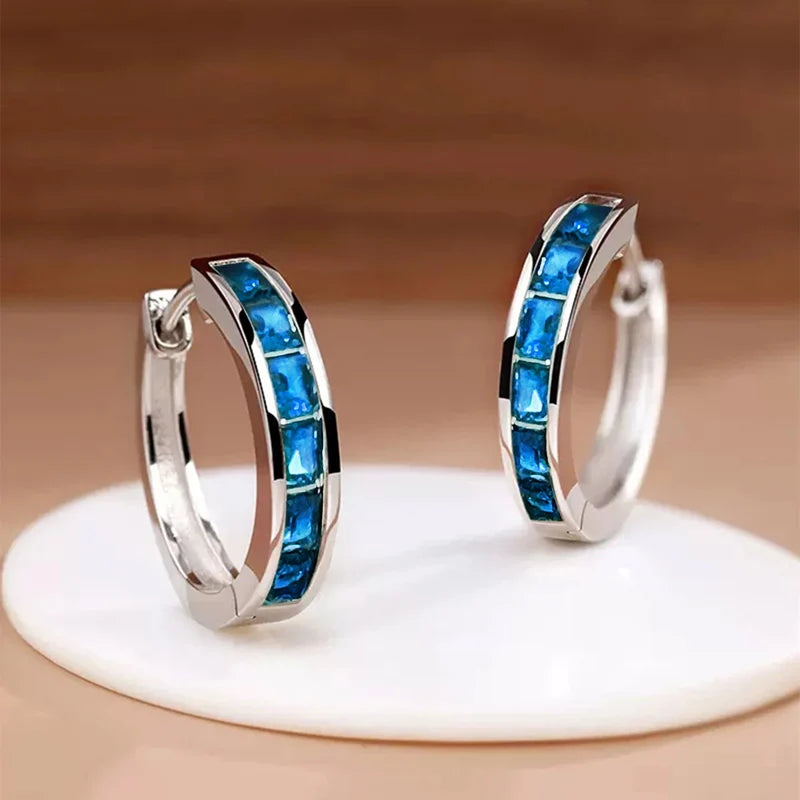 Huitan Classic Princess Square CZ Hoop Earrings for Women – Simple & Elegant Versatile Jewelry Accessories