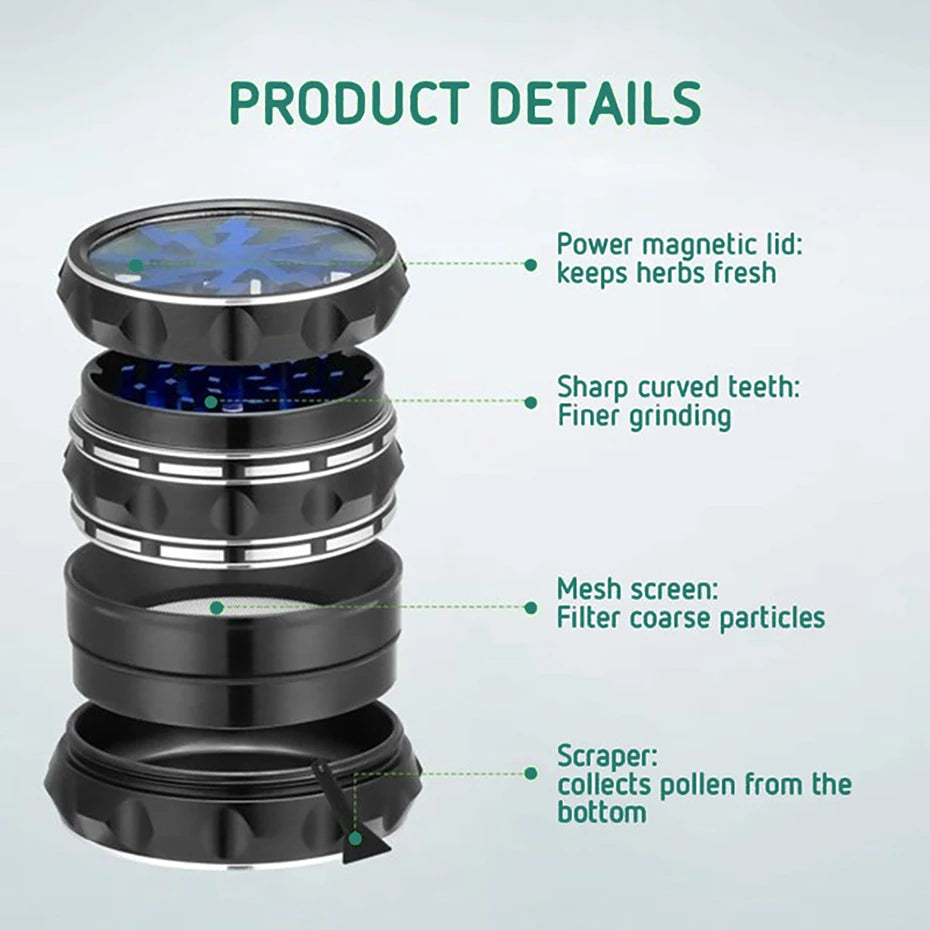 60mm 4-Part Aluminum Herb Grinder – Metal Spice Mill with Transparent Skylight for Tobacco & Smoking Accessories
