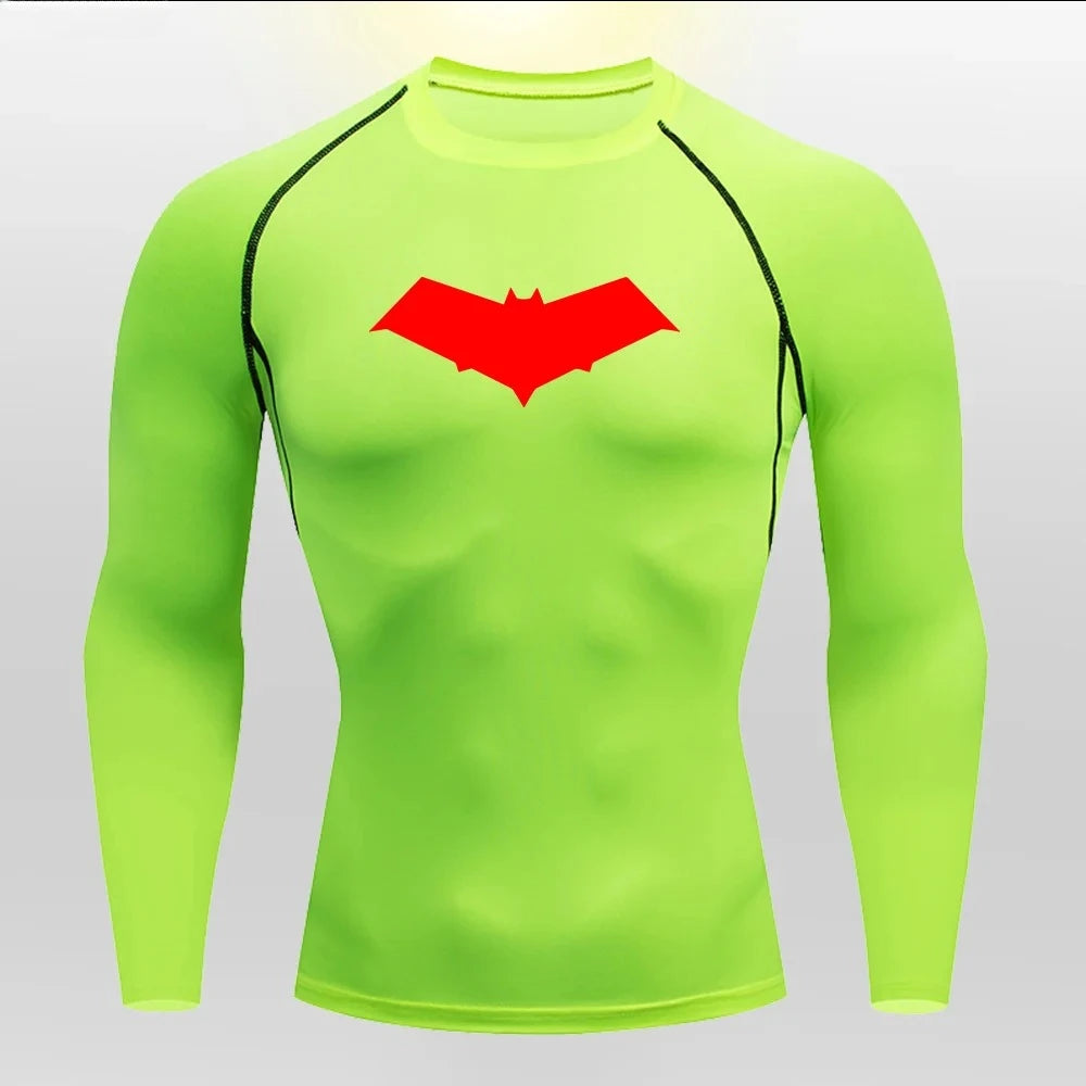Men’s Summer Casual Compression T-Shirt — Quick-Dry Bat Print Fitness, Gym, MMA Rashguard Workout Tee