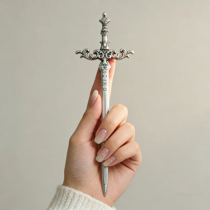 Silver Sword Hair Stick - Ornate Star Medieval Fantasy Cosplay Hair Accessory