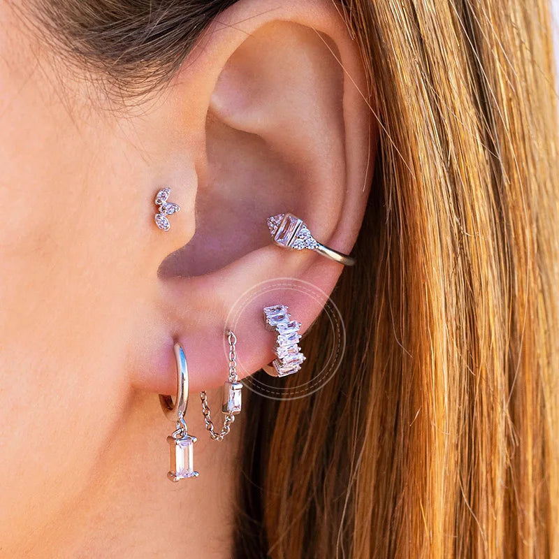 925 Sterling Silver White Zircon Hoop Earrings for Women – Fashion Geometric Crystal Silver Earrings Fine Jewelry Elegant Daily Wear Jewelry